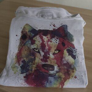 Roots Canada RARE Vintage Long Sleeve 100% Cotton Shirt with Wolf Face SZ Small